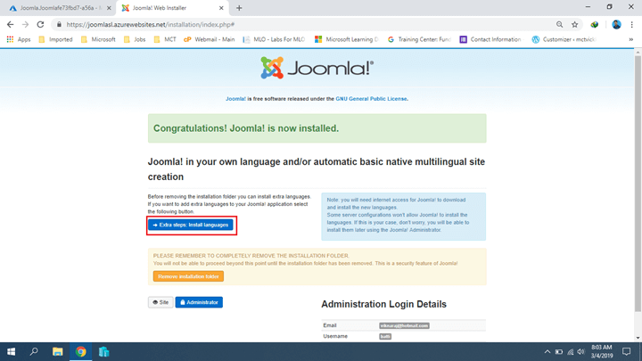 Installing Joomla On Azure