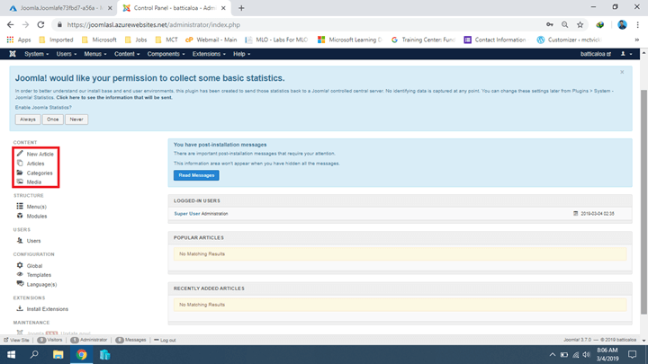 Installing Joomla On Azure