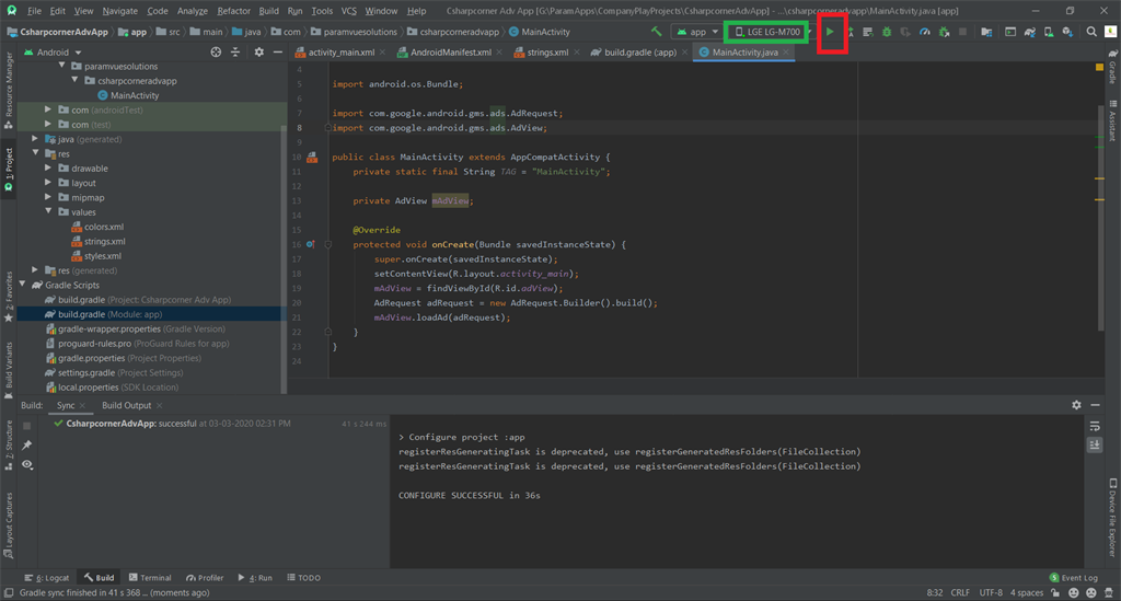 Integrate Ad-Mob Banner Ad In Android Application