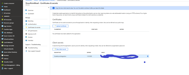 Integrating GraphAPI with Node.js App on Azure