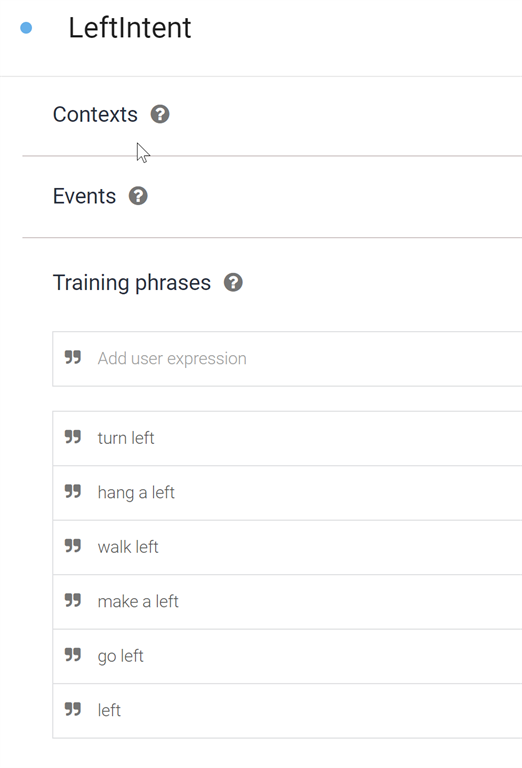 DialogFlow LeftIntent