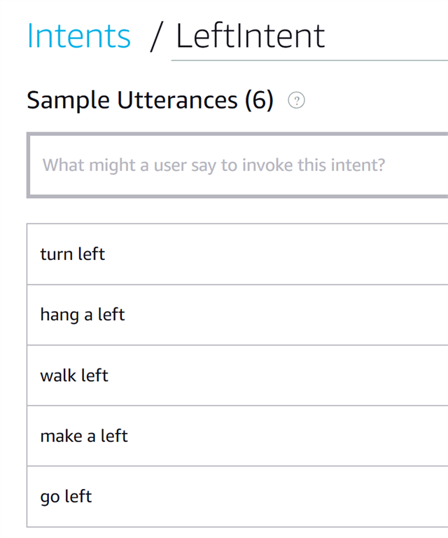 LeftIntent Alexa Configuration