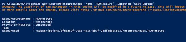 Create new Resource group