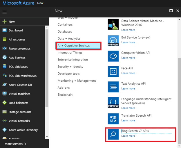 Bing Search API In Azure