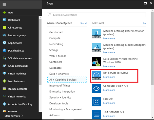 Bot service in Azure