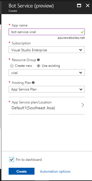 Bot service in Azure