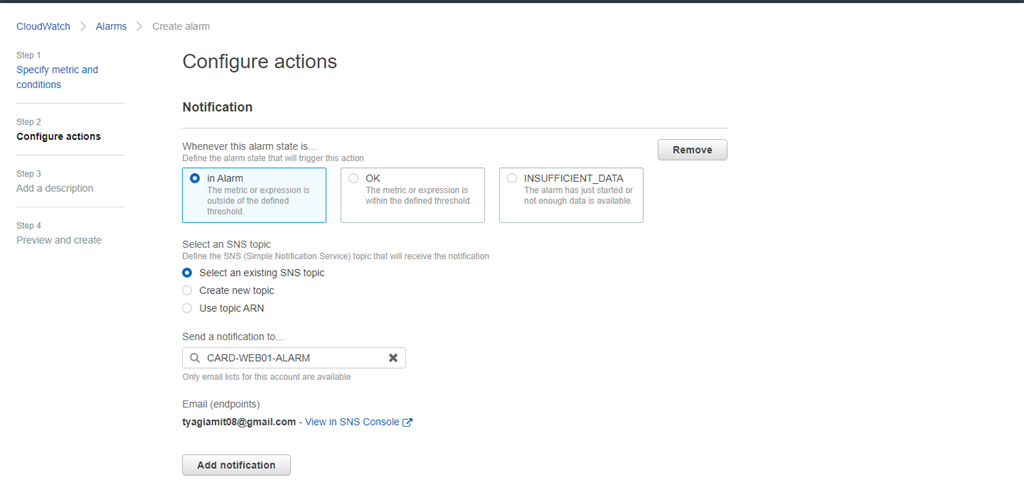 Setting up Alarm on EC2 Instance for CPU Utilization