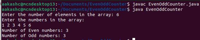 Java Program to Count the Number of Even and Odd in an Array