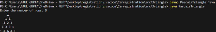 Java Program to Generate Pascal's Triangle