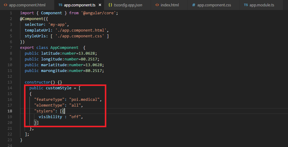 Angular AGM Map Places Visibility