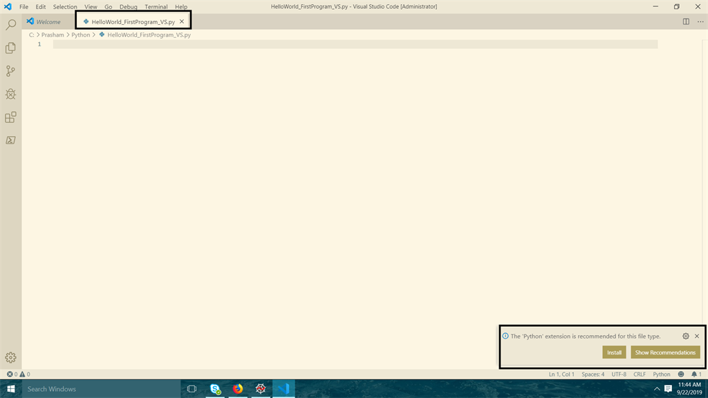 Learning Python First Python Program With Visual Studio Code