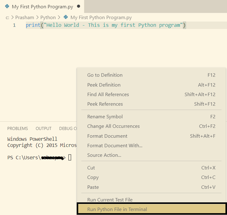 Learning Python - First Python Program With Visual Studio Code