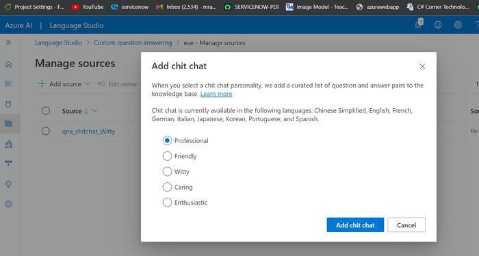 develop and deploy a chatbot using azure langugage studio