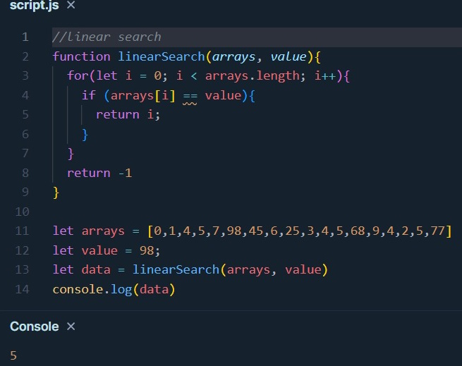 Linear Search Using JavaScript