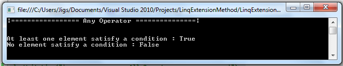Linq extension methods Quantifier and Aggregation operator