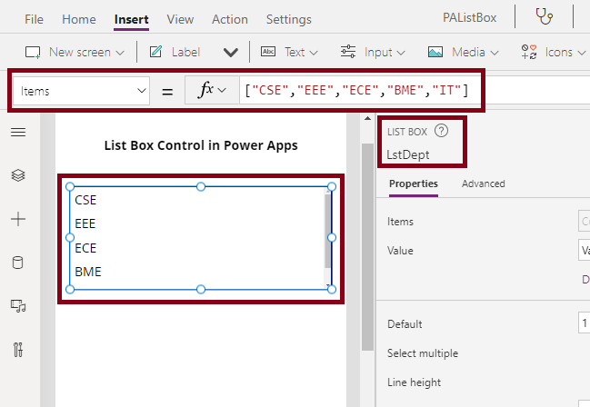 List Box Control In Power Apps