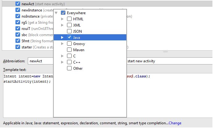Live Template In Android Studio