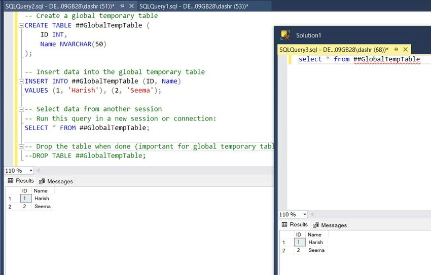 Local and Global Temporary Tables in SQL Server