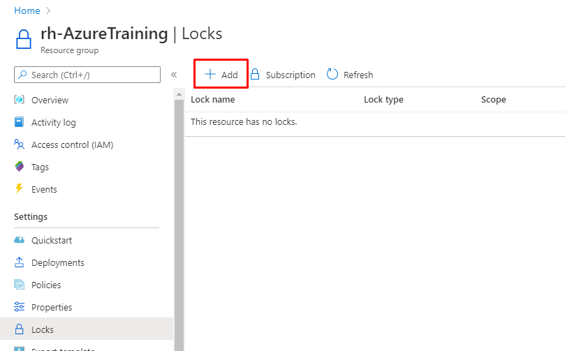 Locking in azure resource group