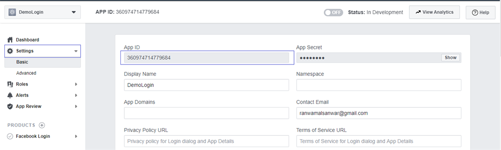 Opening application settings