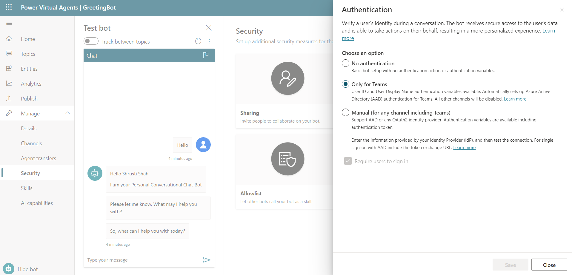 Power Virtual Agent Chatbot