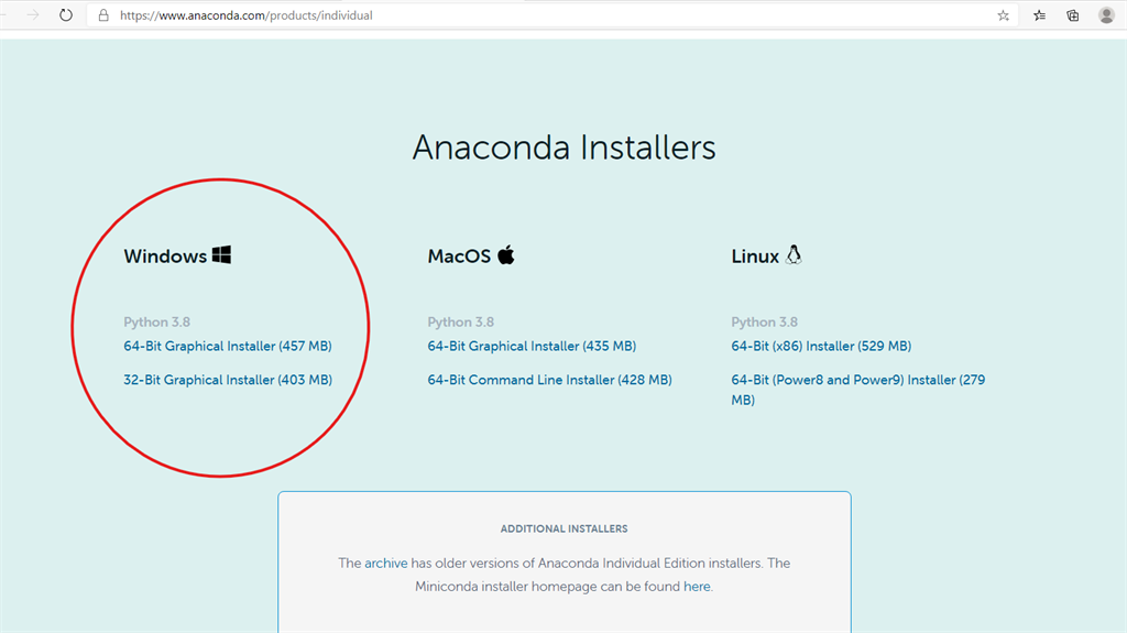 Anaconda download page