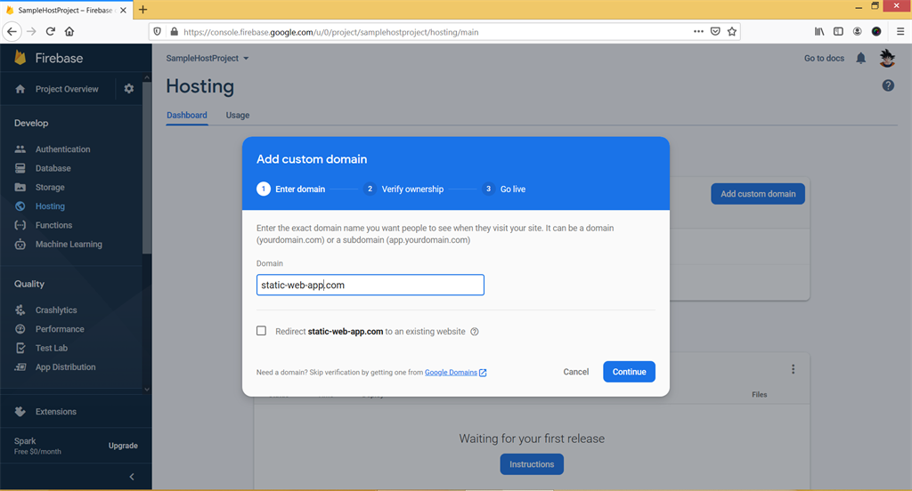 Map Or Connect Your Own Domain In Firebase hosting Service