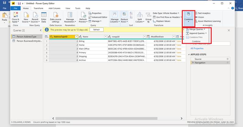Merge Two Tables In Power BI