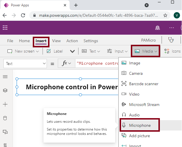 Microphone Control in Power Apps