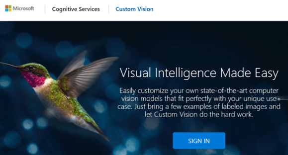 Microsoft Artificial Intelligence CustomVision Service