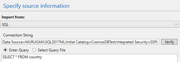 connection string of our SQL database
