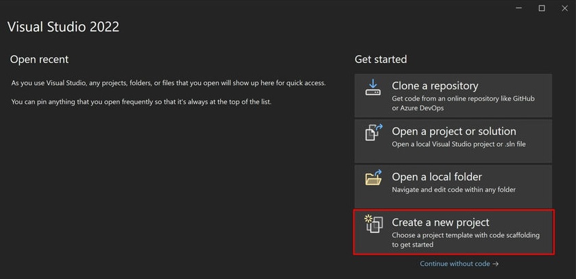 Create a new project in Visual Studio
