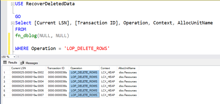 Use Transaction Log to Recover the Deleted or Modified Data