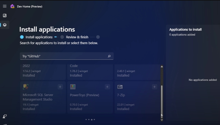 Dev Home tool in Windows