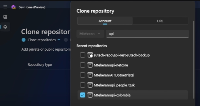 Dev Home tool in Windows