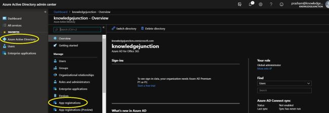 Azure Active Directory admin center - Azure Active Directory />> App registrations