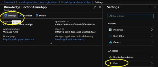 Azure Active Directory admin center - Azure App />> Settings icon