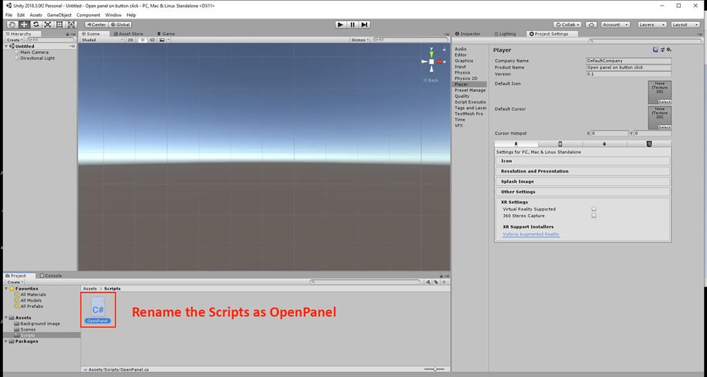 Open Panel On Button Click Using C# Script In Unity