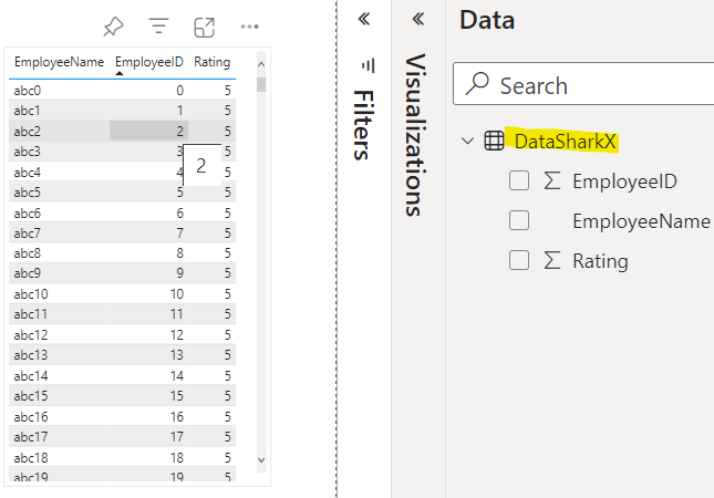 dataset table
