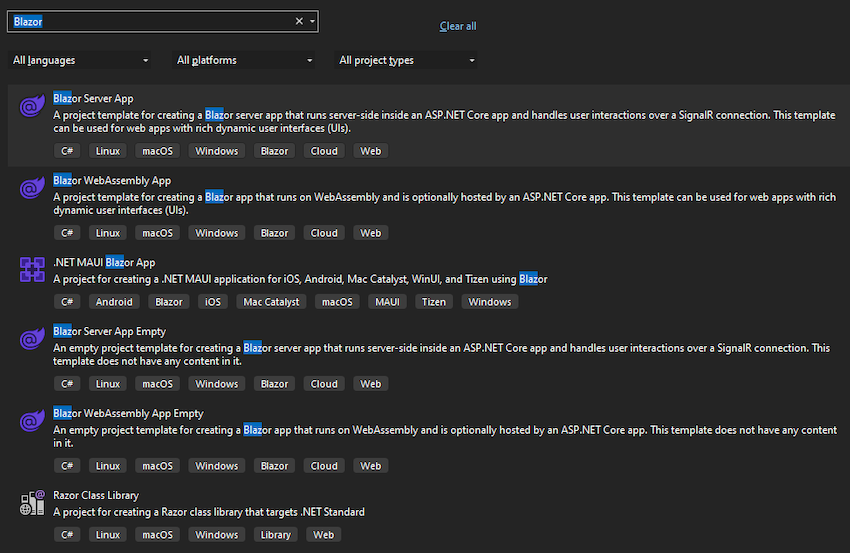 Blazor Projects Tempalte