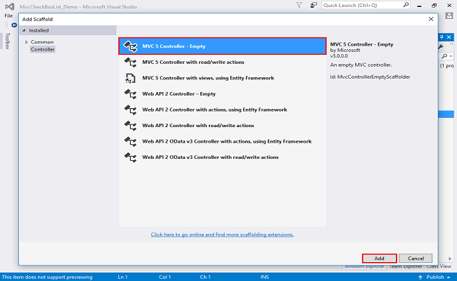 MVC5 Controller-Empty