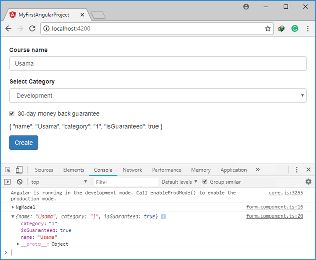 values on the console