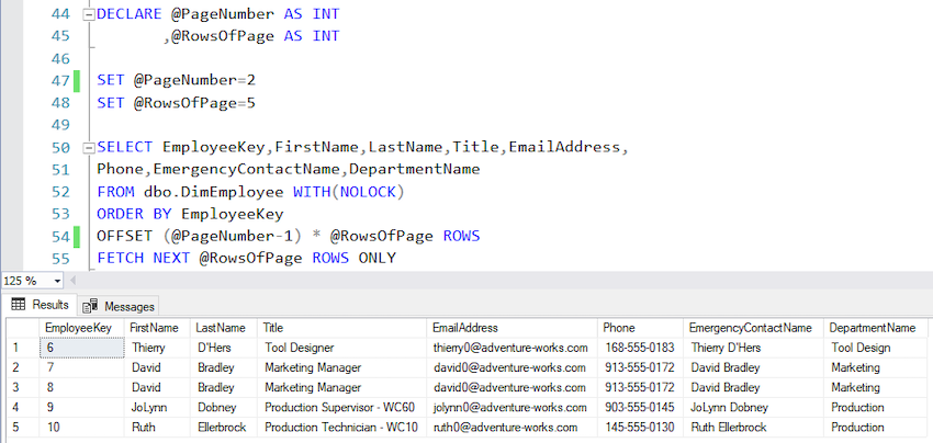 Pagination in SQL Server