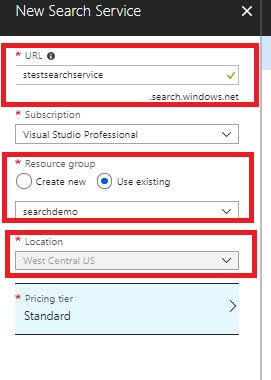 Create Azure Search Service 
