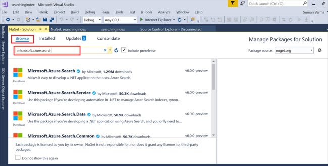 Searching The Index In Azure Portal And Implementation Using Visual Studio