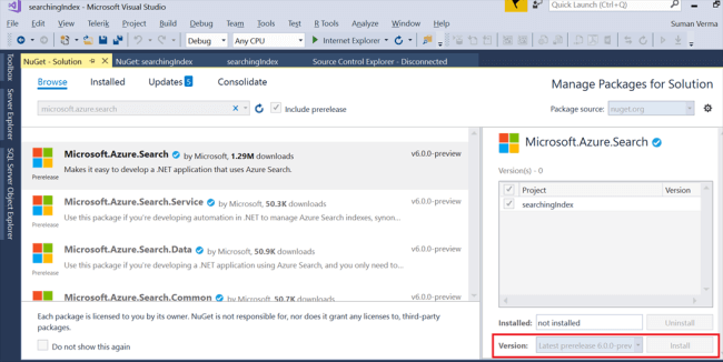 Searching The Index In Azure Portal And Implementation Using Visual Studio