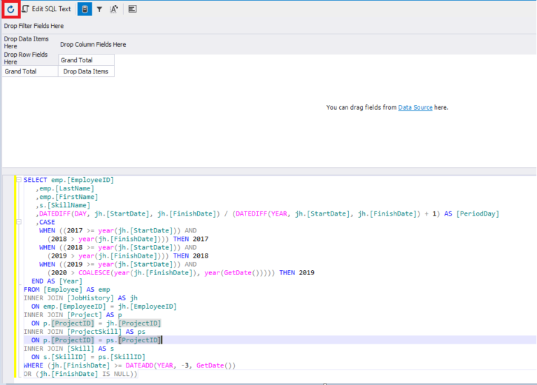 Refreshing the data with a user query