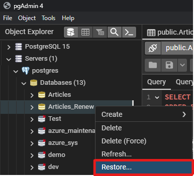 PostgreSQL Database Backup and Restore using pgAdmin