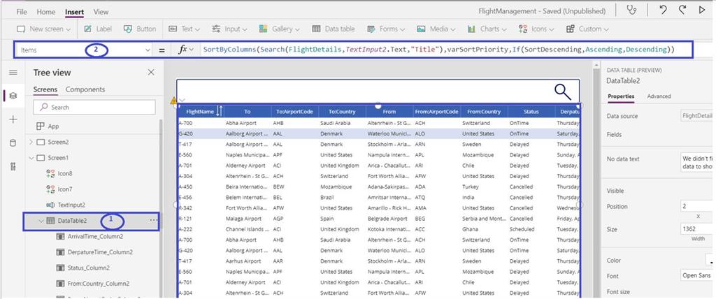 Power Apps - Build Search And Sorting To Column Header