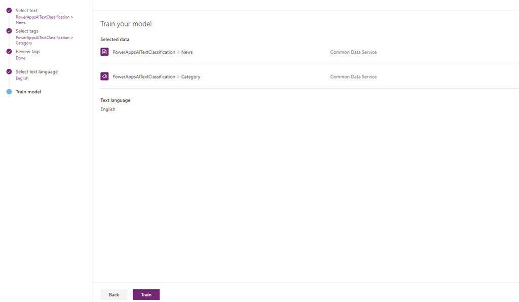 PowerApps AI - Text Classification